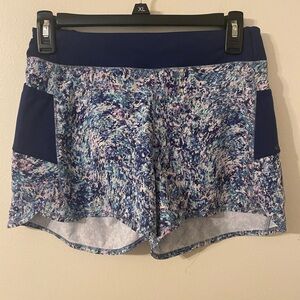 Athleta Girl Record Breaker 3" Shorts‎ Purple Blue Pink Marble-Style Print Sz XL
